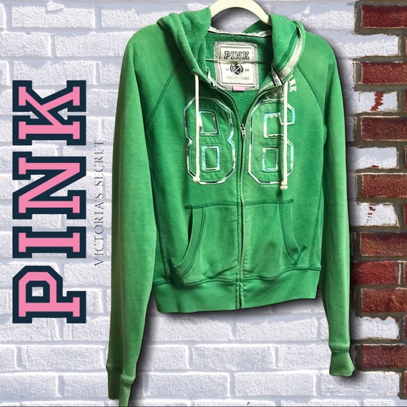 PINK Victoria's Secret Tops - PINK by Victorias Secret - Green Zip Hoodie SM